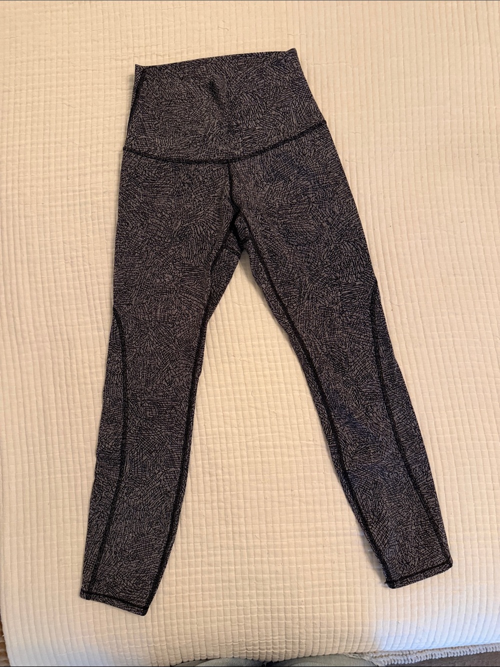 lululemon athletica Black and Gray Patterned High-waist Leggings with mesh seam